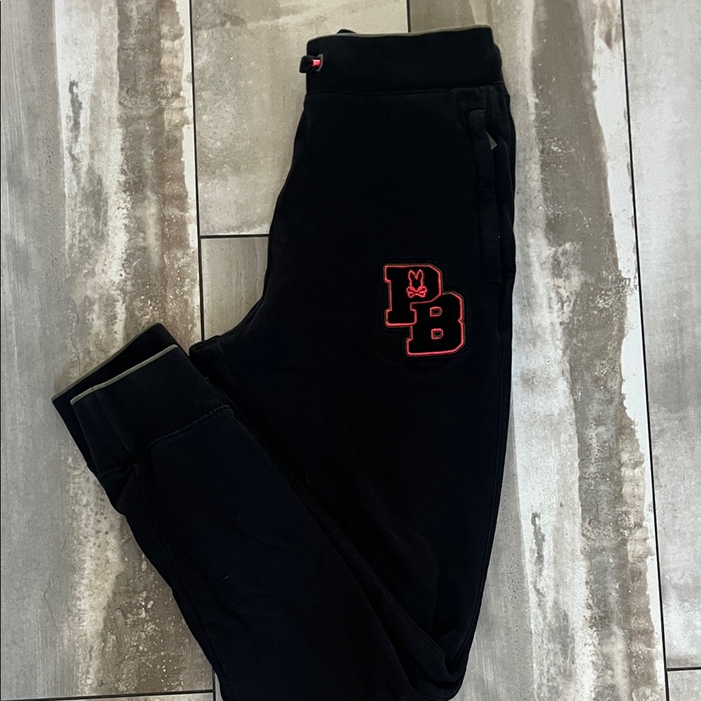 Psycho Bunny Black Joggers with Red Logo